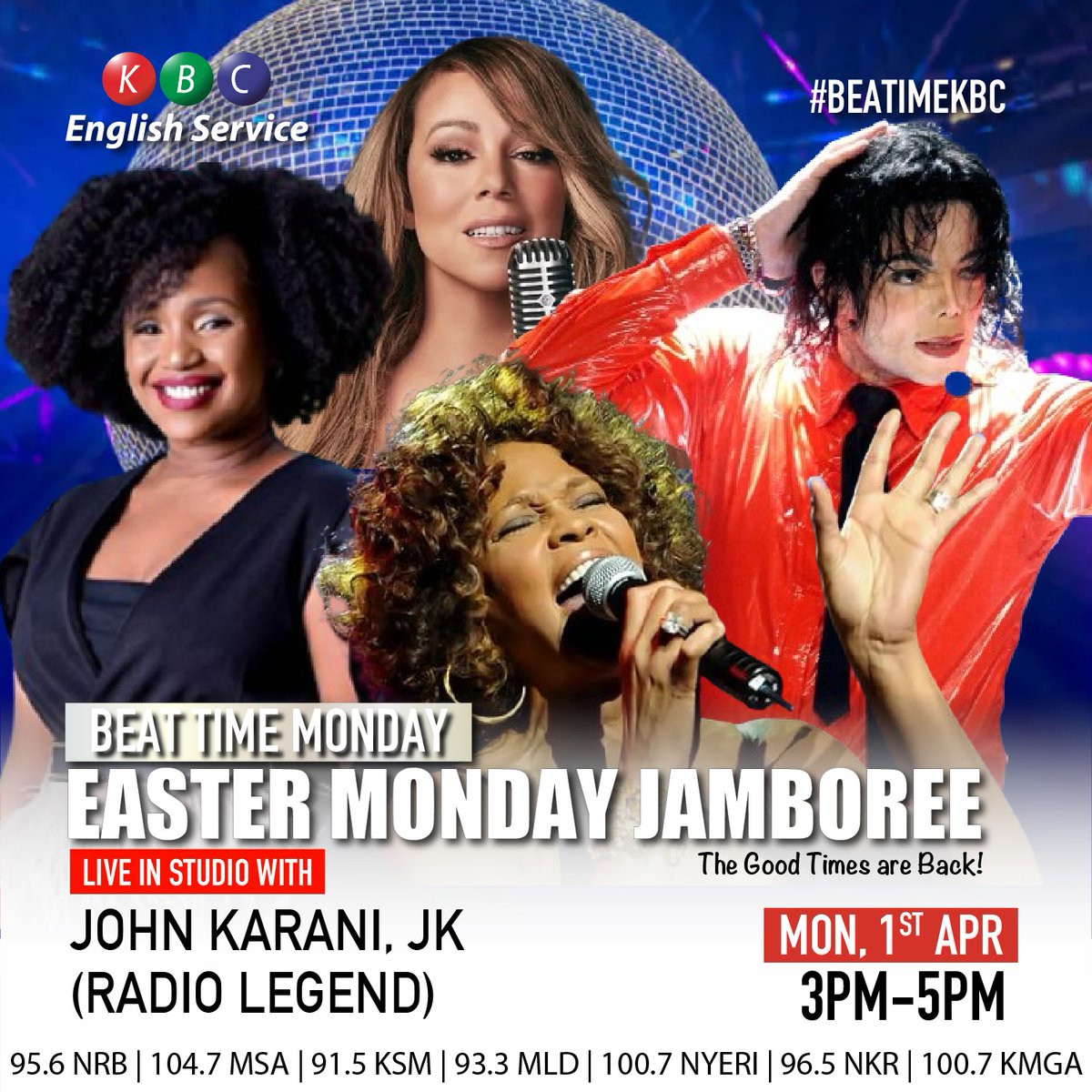 Brand New Week starts off with a holiday. Easter Monday Beatime Jamboree. I got Amani, Mariah,Whitney and MJ set to thrill you. Who else should be on this holiday playlist? Shout out @kbcenglish @johnkaranijk . Goodtimes are back. #beatimekbc