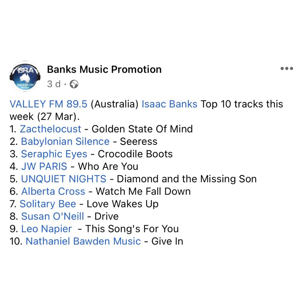 Happy Easter and g’day guys! ‘Give In’ has landed its first Australian chart 🇦🇺 big thanks @BanksRadioAU & @ValleyFM 🦘 #GiveIn #Australia #NewMusic #Chart