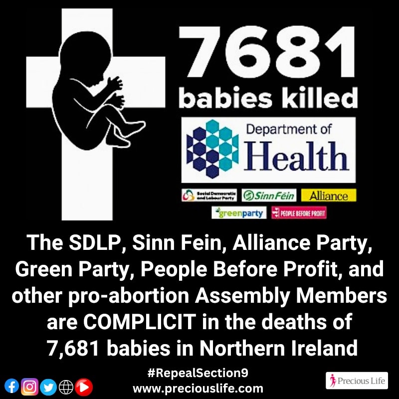 ‼️7,681 babies killed by Department of 'Health' since 2020

“The Westminster Government inflicted this carnage on Northern Ireland through their 'Section 9' legislation, which was supported by SDLP, Sinn Fein, Alliance Party, Green Party, PeopleBeforeProfit, and other