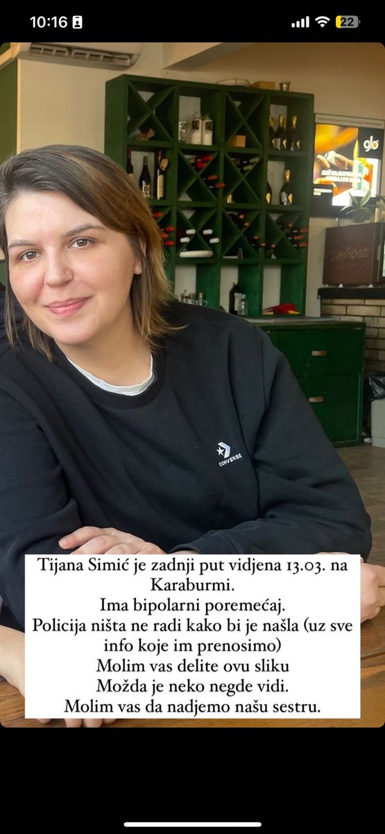 Nemam ništa novo da kažem ali ću svaki dan ponavljati i moliti da delite Tijaninu sliku. 
Stvarno želim da verujem da je i dalje živa. A možda je neko negde vidi. 

Hvala svima od srca na podršci.