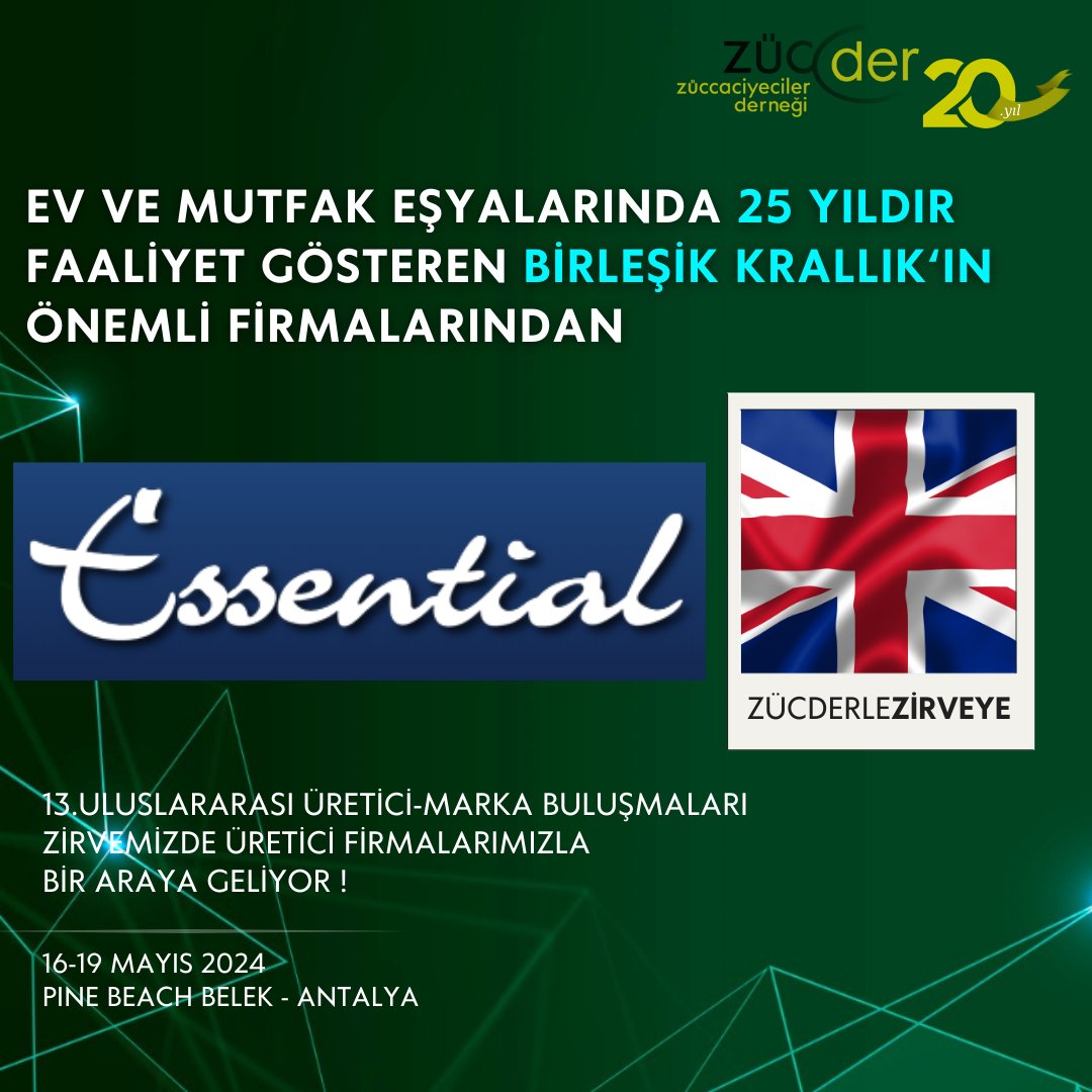 ZZucder's tweet photo. "Ev ve Mutfak Eşyalarında 25 yıldır faaliyet gösteren, Birleşik Krallık'ın önemli firmalarından Essential Housewares" üyelerimizle Zirvemizde bir araya geliyor.

Essential Housewares is going to be with our manufacturers at Zucder’s 13th International Summit. https://t.co/aUnEfPlY7u
