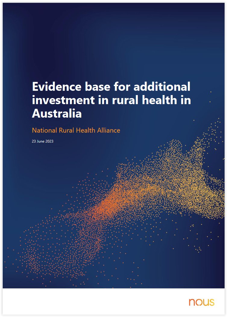 The Best for the Bush 2023 report demonstrates the massive #health #underspend in #rural areas. It outlines 5 key recommendations & refers to the @NRHAlliance June 2023 Evidence base for additional investment in rural health in Australia (NOUS report) tinyurl.com/mr2j7esc