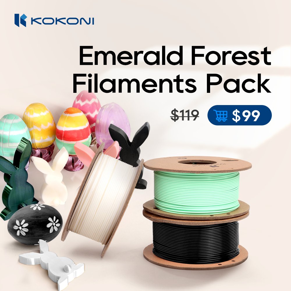 KOKONI3d's tweet photo. 🌿Unleash Your Imagination with KOKONI's Emerald Forest Filaments Pack!✨Save $20 During the Promotion! Upgrade Your 3D Printing Experience Today! Get ur offer: https://t.co/RpGKSDlNzD 
 #Decoration #Easteroffer #easter #easterbunny #easteregg #KOKONI3D #KOKONI3Dprint #3dprinting https://t.co/jGSVhlMChP