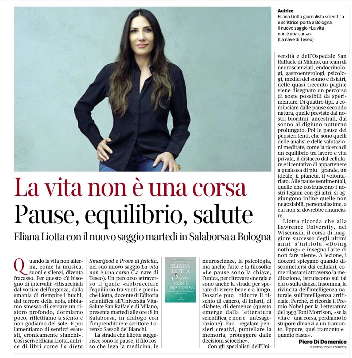 Pause, equilibrio e salute: necessari. su @corrierebologna l’incontro di domani, 2 luglio, h 18, alla @BiblioSalaborsa per #lavitanonèunacorsa @lanavediteseoed In dialogo con Lorenzo Sassoli de Bianchi Thanks @pierodidomenico @alerussello