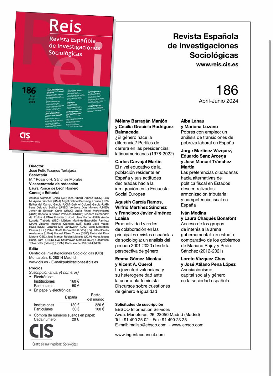 🗞️ ¡Ya está disponible el último número de nuestra revista de #Sociología, la REIS! 👉 Aquí os dejamos el avance del número 186: reis.cis.es/index.php/REIS…