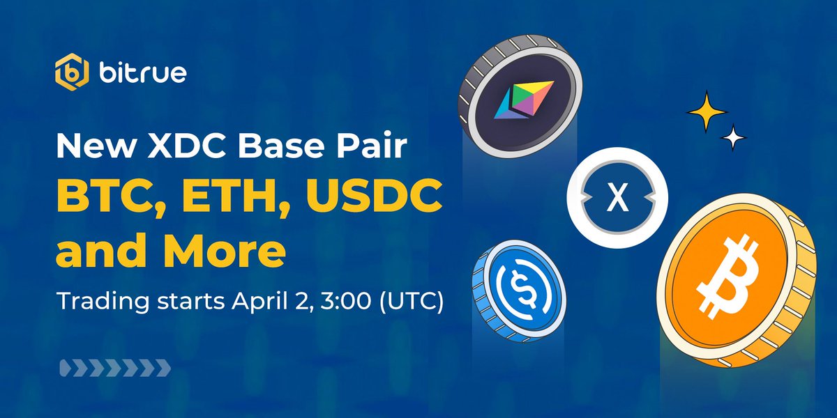 BitrueOfficial's tweet photo. ๐ฅ #Bitrue will launch 16 new $XDC base spot trading pairs!
๐ Trade $BTC, $ETH, $USDC/XDC and more!
โฐ Trading starts April 2, 3:00 UTC
๐ More details: https://t.co/iADjDL1k1t https://t.co/5oa8xpeXnk