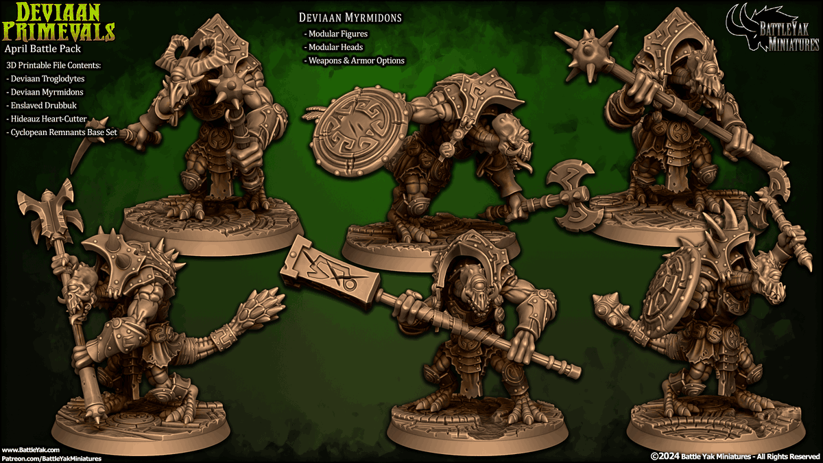 The latest release from Battle Yak Miniatures is now available - the Deviaan Primevals! See everything from the new release here: patreon.com/posts/101472225 #3dprinting #tabletopgaming #3Dsculpting #dnd #pathfinder #wargaming #ttrpg #fimir #eldritch