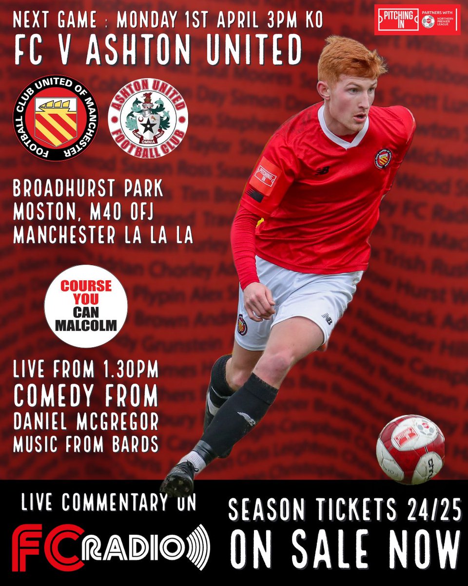 ⚽ Bring on United v @AshtonUnitedFC We welcome the Robins to BP for another packed matchday by the fans, for the fans 🕒 Gates 1pm KO 3pm 🎸 @malcolmses from 1.30pm Match arrangements ⤵️ fc-utd.co.uk/news-story/mat… Get yourself to that football ground! 🟥🟥⬜⬛⬜🟥🟥