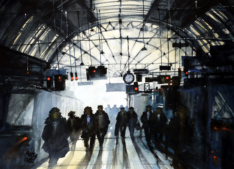 Queen St. station Glasgow, days past and recent. Watercolours 50x70cm both available featured on my website **Original painting sale**    Framed or unframed . martinoates.co.uk
