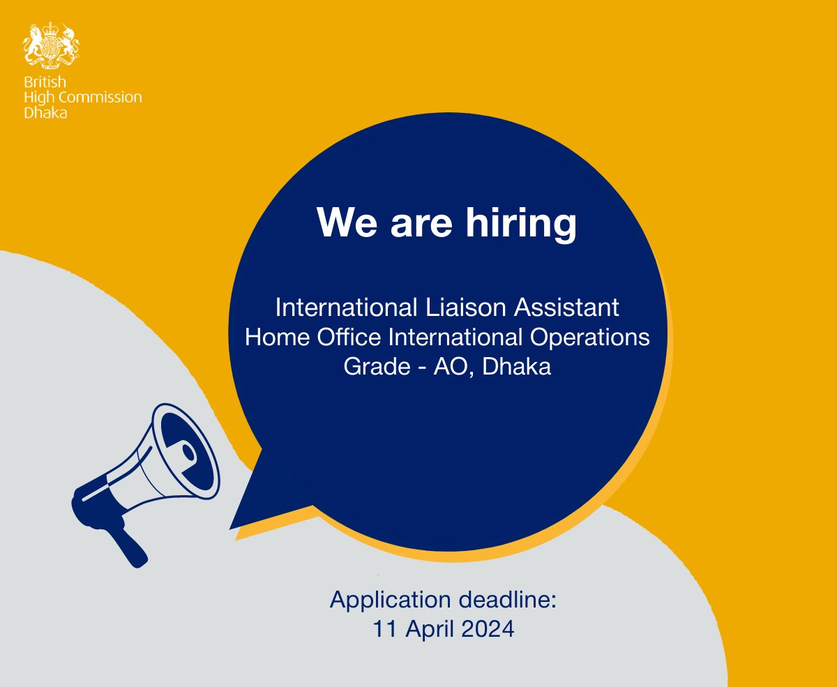 Are you interested in working with the British High Commission? 📢We are looking for an experienced and dynamic individual to join our team as 'International Liaison Assistant'. Application deadline: 11 April 2024 For more information and to apply 👇 shorturl.at/ahyTY