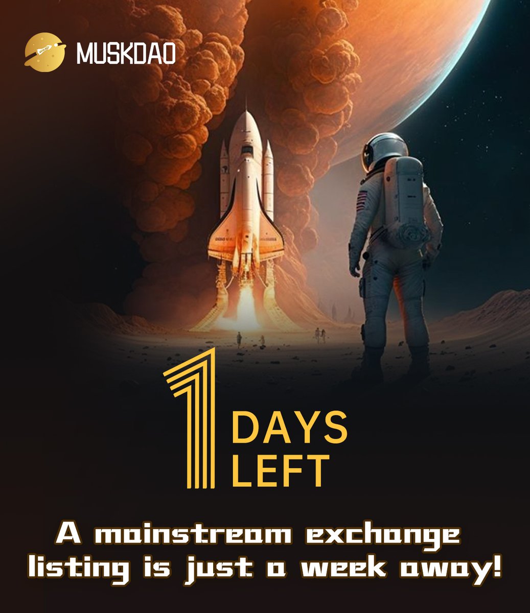 🚀 𝐁𝐢𝐠 𝐧𝐞𝐰𝐬 𝐟𝐨𝐫 $𝐌𝐮𝐬𝐤

 A mainstream exchange listing is just a 1 day away, and we're thrilled to bring our community closer to broader accessibility and recognition.

Stay tuned for the grand reveal in 1 day! Can you guess? 🤔 #Crypto