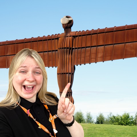 OMG. The team have given the Angel of the North a virtual makeover, can you believe we were able to source a VR headset big enough? Hurry, it won't be around for long...