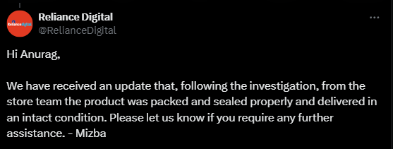AnuragSahu_'s tweet image. 🎉 Happy April Fool's Day, everyone! 🎉
@RelianceDigital
Got a good one for you from the store team and concern team. 🤣 They claim my product was packed and sealed properly, but I've got the unboxing video to prove otherwise! Who's fooling who here?🤔#AprilFoolsDay #UnboxingFail