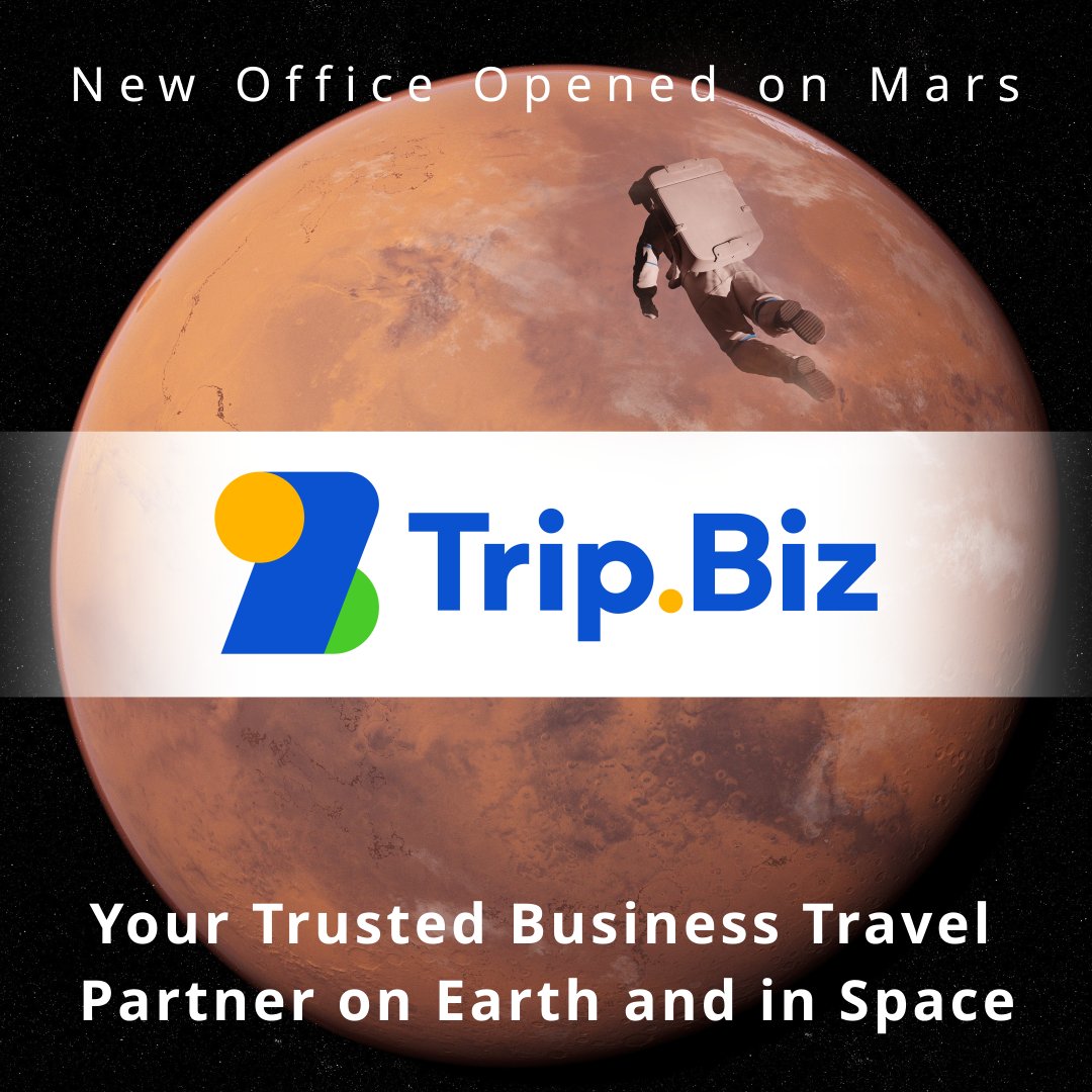 Dreaming of taking your business travel beyond Earth? 🌏 🚀 We’ve got you covered! Our priority is prioritizing your needs, hence our new office 🏢 on Mars for your universal business travel goals.
👉 Stay tuned for our Venus and Jupiter offices. 
#TripBiz #BizTravel #SpaceTravel