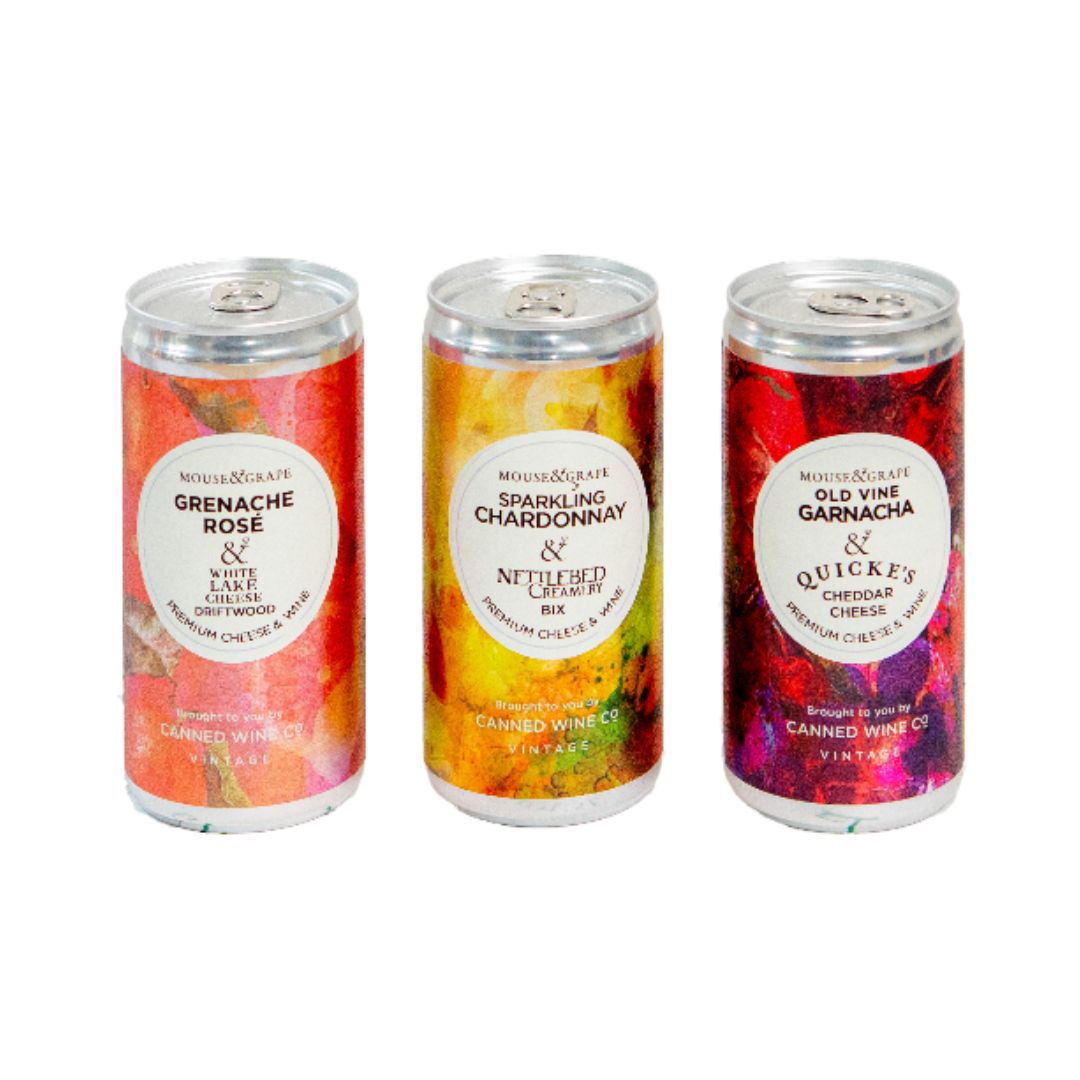 NEW 👀 Drinks

Mouse &amp; Grape and Canned Wine Co launch trio of cheese and wine in a can

Sparkling Chardonnay &amp; Nettlebed Creamery Bix, Grenache Rosé &amp; White Lake Cheese Driftwood and Old Vine Garnacha &amp; Quicke’s Cheddar Cheese

Available from 1 April for rsp: £65 on its webstore