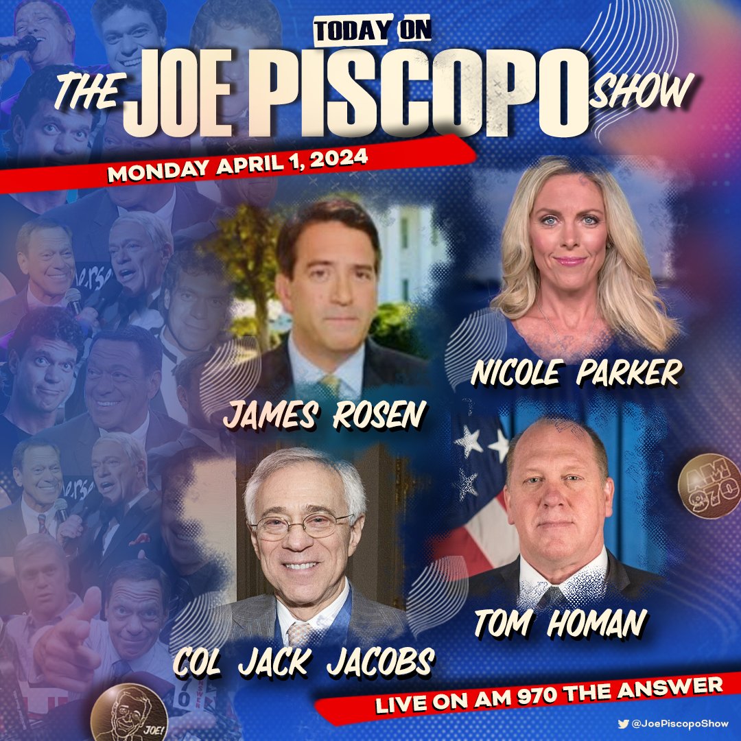 TODAY with @JrzyJoePiscopo: • @JamesRosenTV • @ImperatriceV • @nicoleparkerusa • @ColJackJacobs • @MonicaCrowley • @PatrickJBrosnan • @RepGarbarino • Tom Homan + @joeysib, @algattullo & MORE! 🎙️ Listen LIVE anywhere: player.listenlive.co/57221