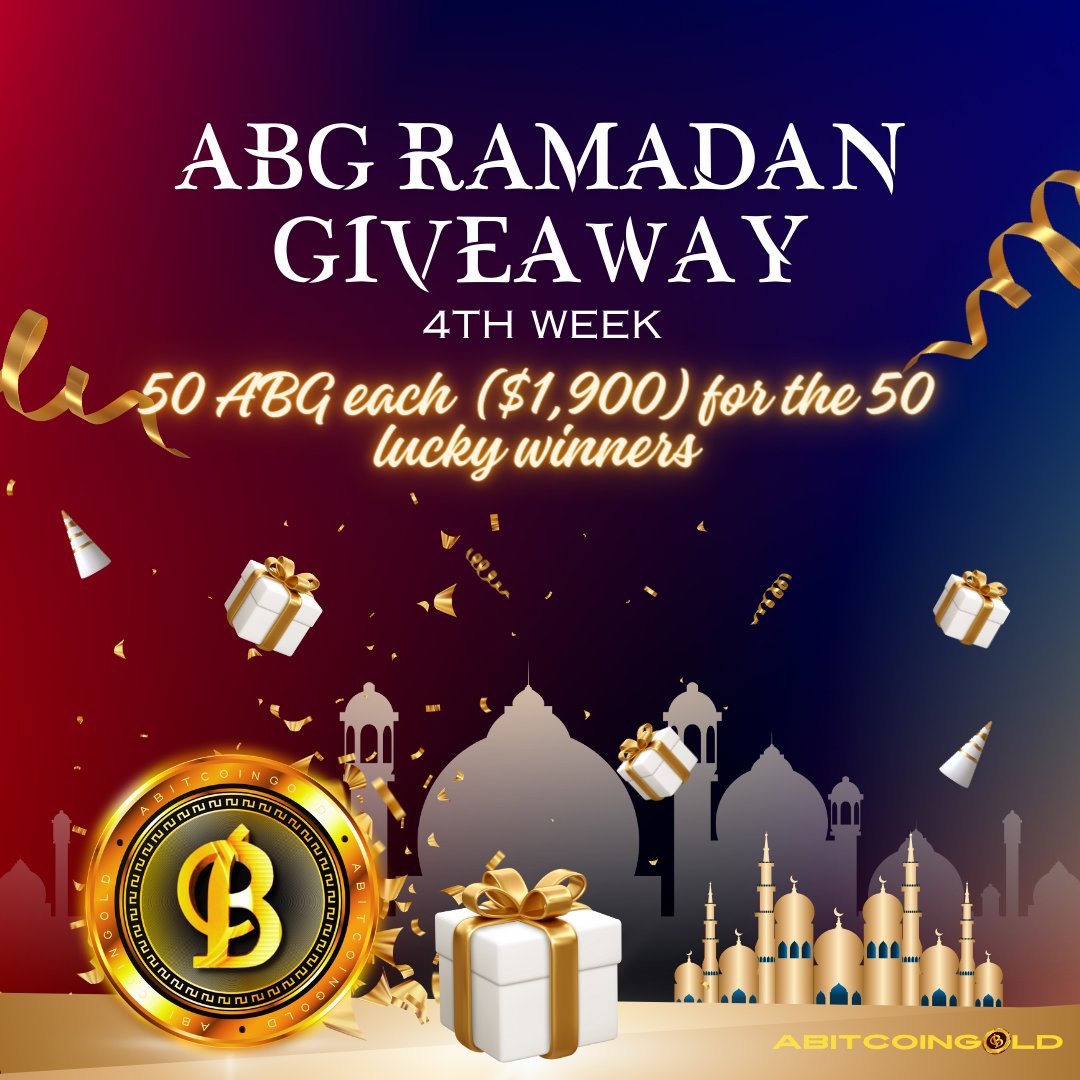 💰4th Week: Win 50 ABG worth $1,900 Ramadan Giveaway!
To enter:
🔥Follow <a href="/abitcoingold/">Abitcoingold Official</a> <a href="/arpatelinvestor/">Mr.A.R.Patel</a>
🔥Join t.me/official_ABG_C…
🔥Join t.me/ABITCOINGOLD_o…
🔥Like and repost, tag 3 friends
50 winners will be picked on Saturday
Comment the screenshots of completed tasks.