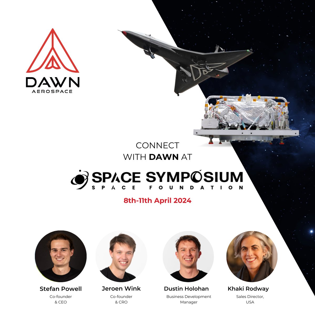 Heading to Space Symposium? So are we ✨ Reach out to @Stefan__Powell, @khakirodway, Jeroen Wink or Dustin Holohan to talk about low-cost green chemical propulsion and rocket-powered aircraft 🚀🌱🛰 #greenpropulsion #MkIIAurora