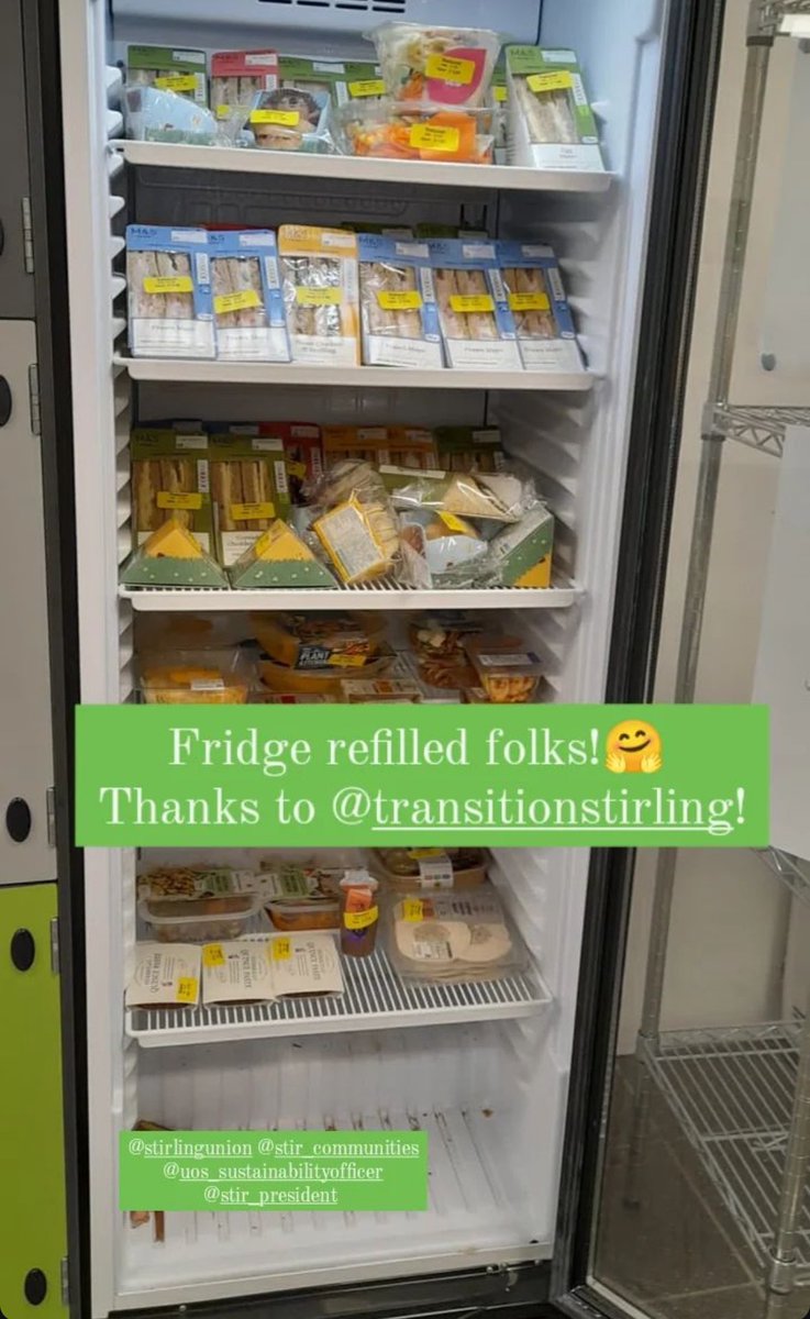 Got my tea from Uni’s community fridge last night. @transitionstir refill the fridge, which sits in the Sustainability Hub. Surplus produce from the allotment goes there too-that’s where our rhubarb went this week. Reducing food waste and helping skint students. Cracking eh ☝️