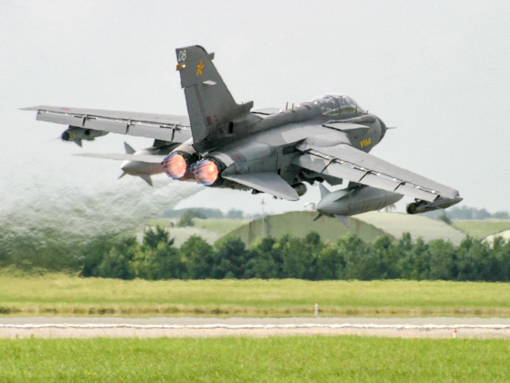 Fact of the Day: Tornado GR4 from 31Sqn 'Gold Stars' taking off from RAF Marham in Jun 2003 and 'keeping it low' so the photographer could get some good shots for his mate Eddie who was having a backseat ride (Pax Trip)in the 'Tonka' Photographed with a Nikon D1