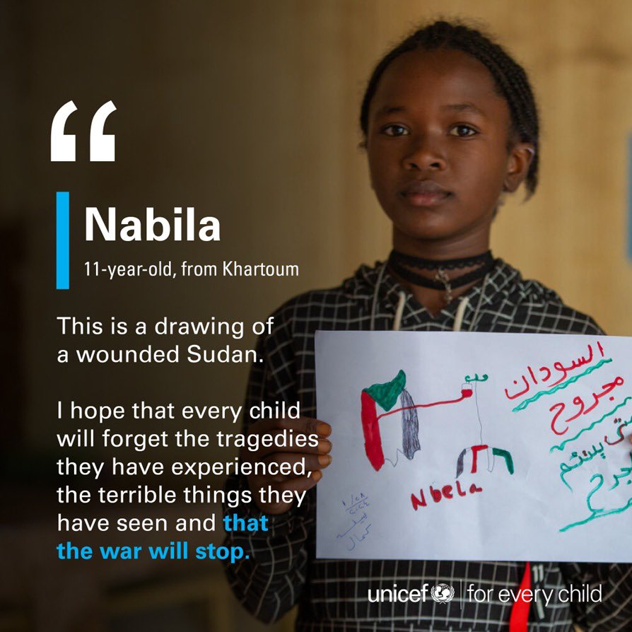 Nearly a year passed since 11-year-old Nabila had a place she could call home She’s among the millions displaced from Khartoum, #Sudan largest child displacement crisis in the world No child should endure the horrors of war Sudan needs a ceasefire now #ForEveryChild