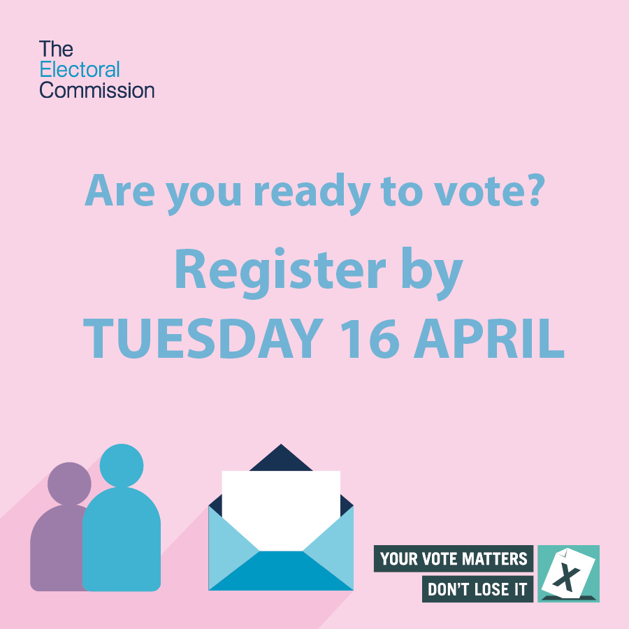 How will you vote at the Local Police and Crime Election in May  Are you ready to vote? Don't forget your ID Register to vote by April 16 The easiest way to return a postal vote is through the post.  More info: electoralcommission.org.uk/voting-and-ele…