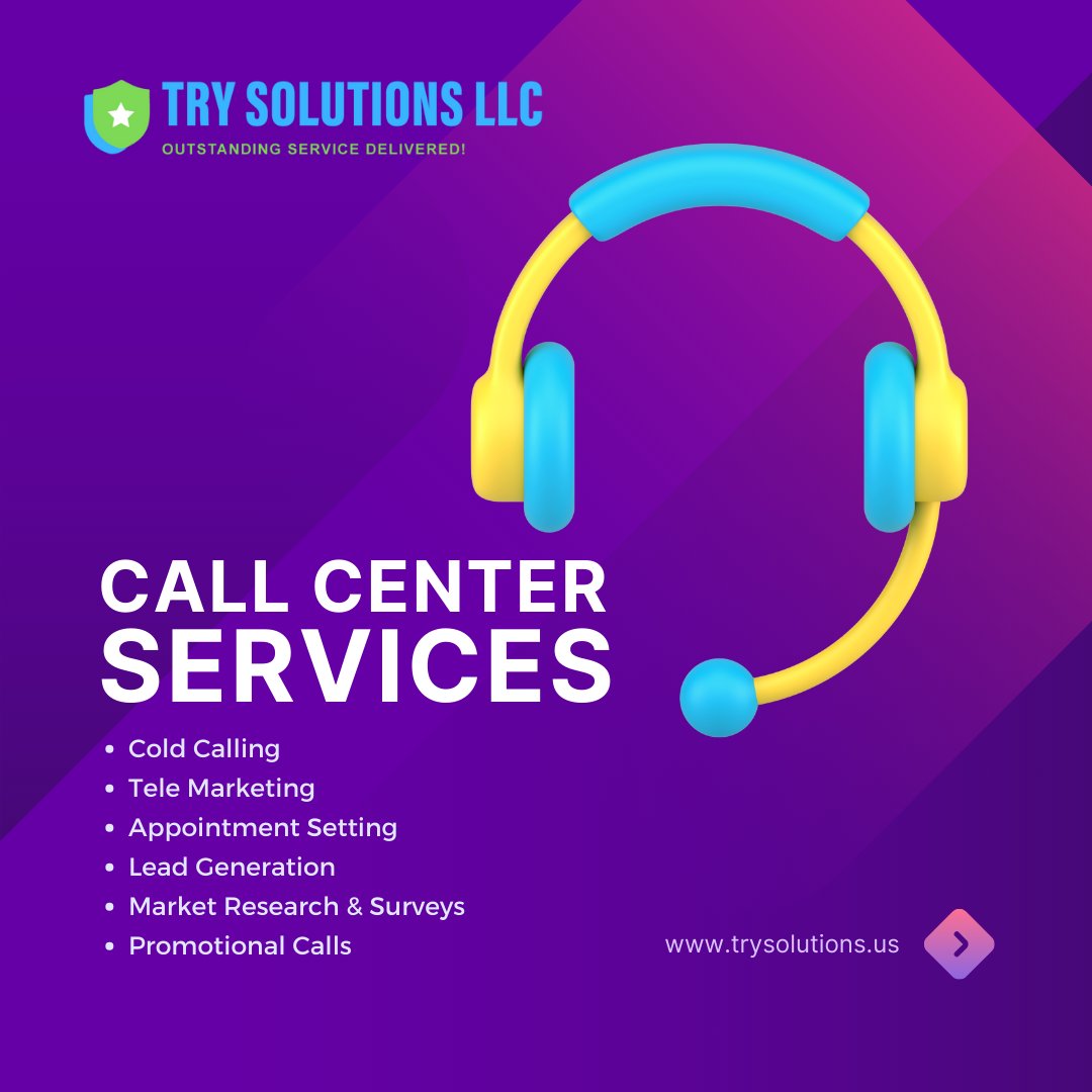 Book your service!

trysolutions.us

#ordernow #getstarted #JoinNow #BookNow #topservice #recommended #callcenter #bposervices #virtualassistant #CustomerService #inboundcalls #AnsweringService #callcenterservices #businesssolutions #LeadGeneration #trysolutions