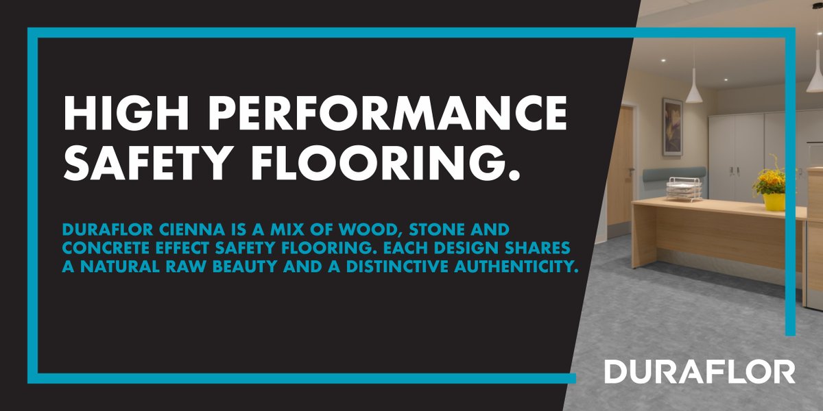 The Cienna Collection is a mix of wood, stone and concrete effect safety flooring. Each design shares a natural raw beauty and a distinctive authenticity. Visit our website today to learn more: ow.ly/4nk050QIOg2 #Flooring #DURAFLOR #Cienna #Vinyl #Safetyflooring