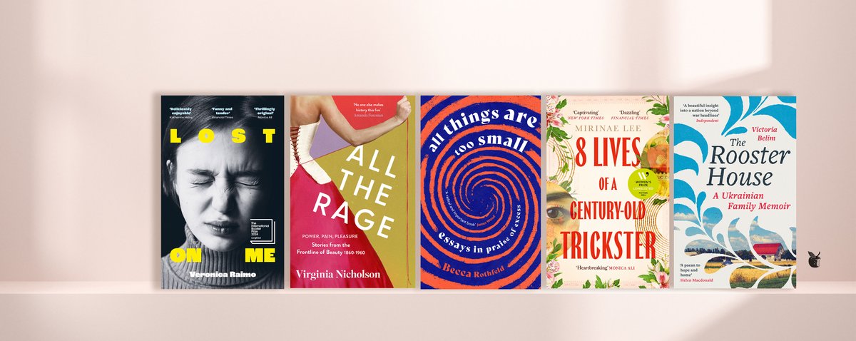 Out from Virago this April. . .

⭐All the Rage by Virgina Nicholson
⭐Lost on Me by Veronica Raimo
⭐All Things Are Too Small by Becca Rothfeld
⭐8 Lives of a Century-Old-Trickster by Mirinae Lee
⭐The Rooster House by Victoria Belim

Visit our store now:brnw.ch/21wIosJ
