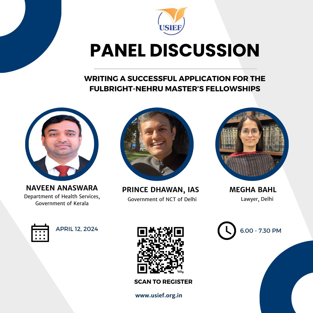 🎓Applying for the Fulbright-Nehru Master’s Fellowships?  Join us for an online panel discussion on writing a successful application on April 12. Don't miss out on this chance to hear from #FulbrightAlumni and get all your questions answered! Register now: bit.ly/3VFXpyV