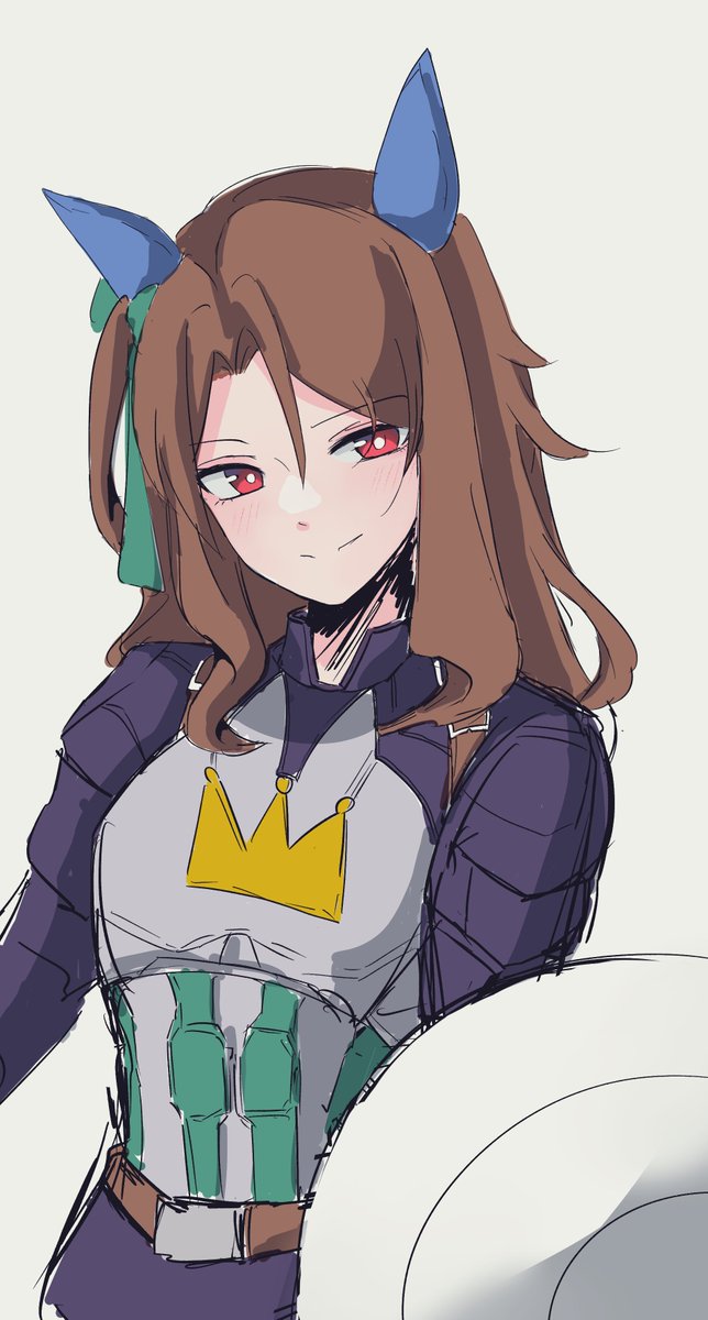 king halo (umamusume) 1girl solo long hair looking at viewer smile simple background brown hair  illustration images