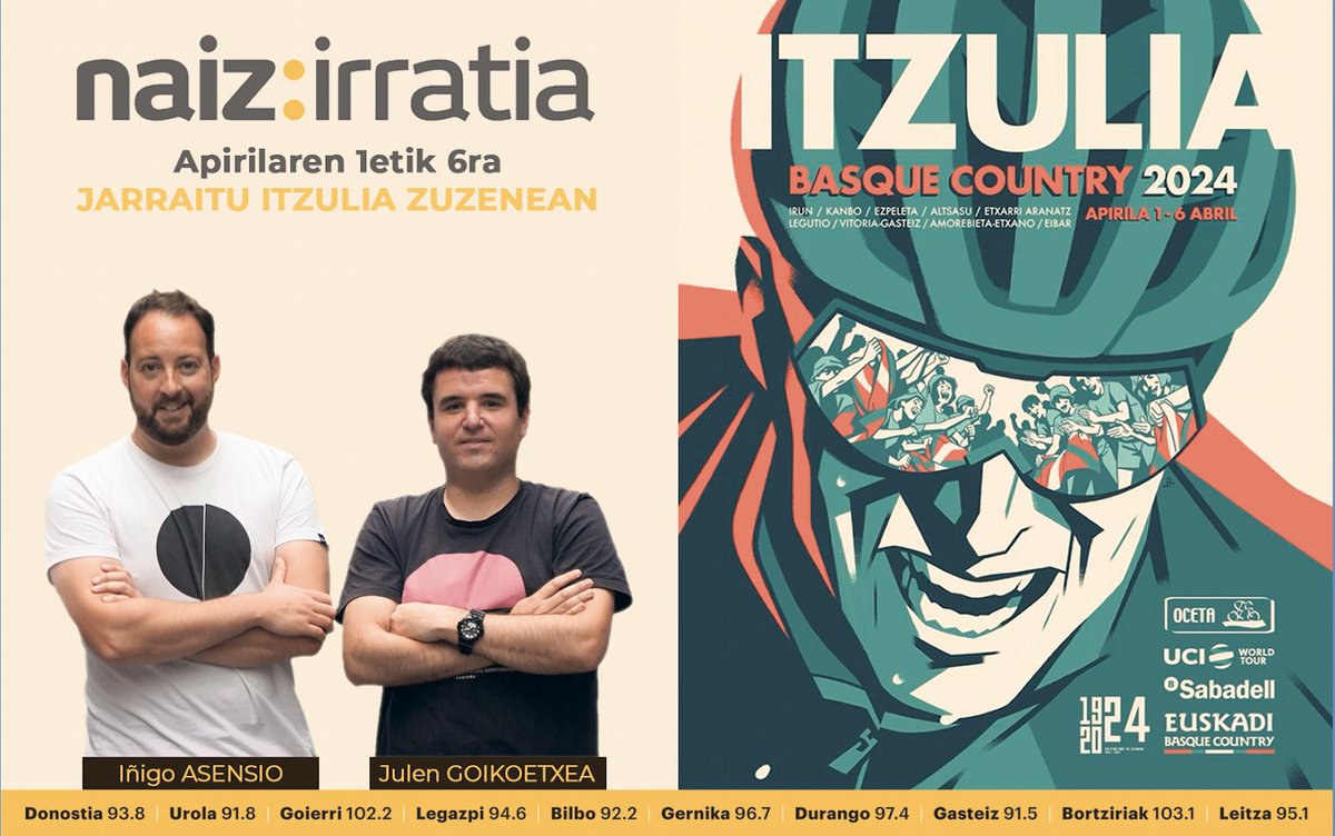 Euriak <a href="/ehitzulia/">Itzulia Basque Country</a> -ren gaurko Erlojupekoa hankazgora jarri du. Ia hautagai guztiek aurreratu dute irteera ordua.

Horregatik <a href="/NAIZirratia/">NAIZ irratia</a> -n 14:05etan ekingo diogu kontakizunari <a href="/JulenGoikoetxea/">Julen Goikoetxea</a>, <a href="/aaiglesias/">ElAnillo...MiTesoro...</a> eta hirurok! 

Begi ugari izango ditugu Irunen.

#itzulia <a href="/naiz_kirolak/">naiz: Kirolak</a>