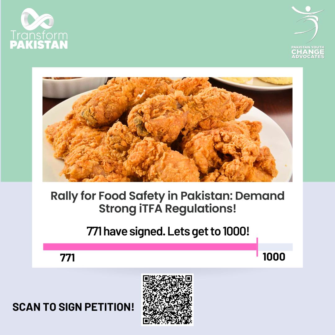 Join the movement! Together, let's hit the goal of 1000 signatures.Your support is vital. Sign the petition NOW for safer, and healthier food, free from #transfats! 🚫 🔗 to #petition: bit.ly/3SvvyQ0 #TRANSFORMPakistan #Transfattyacids #Transfatsfreepakistan