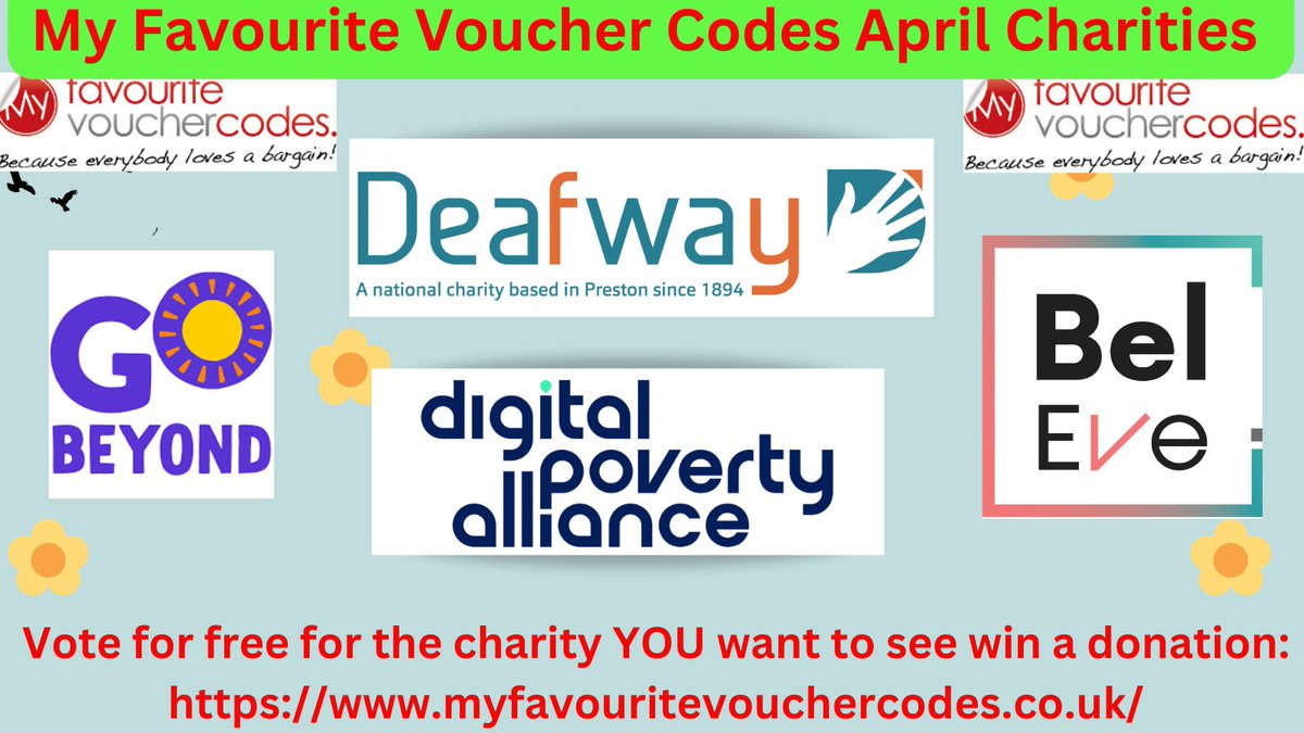 It's #Easter Monday and it's time to kick off our #April #charity poll! We have four new incredible charities taking part this month: @GoBeyondCharity @DigiPovAlliance @deafwayorg and @BelEveUK - vote for #free for the charity of your choice at: myfavouritevouchercodes.co.uk