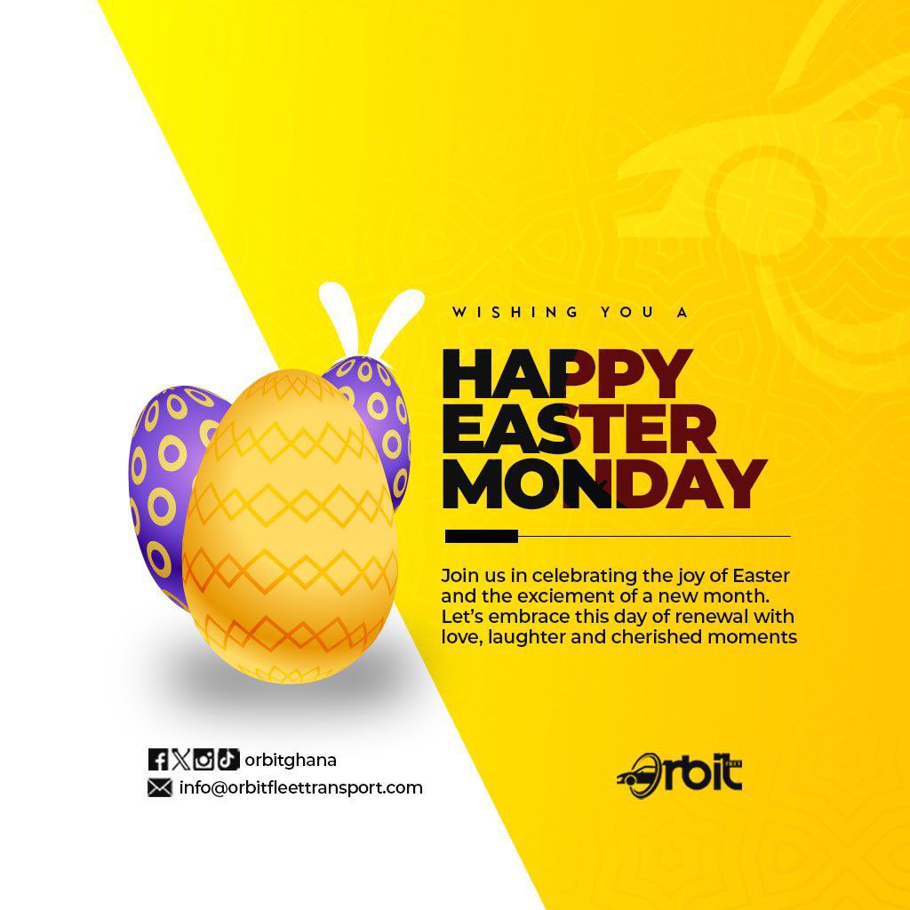 Happy Easter Holidays to you our cherish customers.

#transportationservice #transport #affordablerides #voltaregion #2hcity #orbit #transportservice #hohoe #ride #holiday #easterholiday