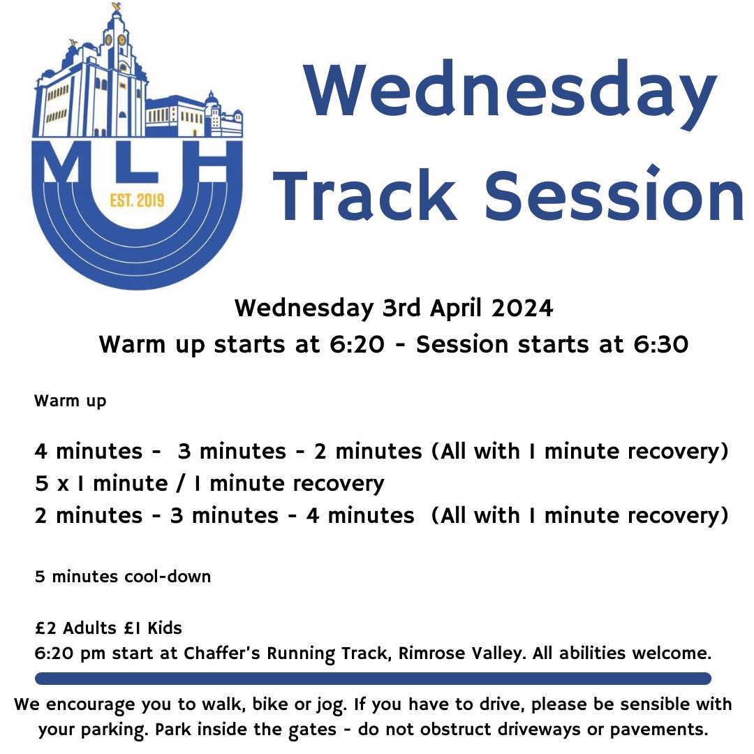MLHRunning's tweet image. New start time 
6:20pm warm up. 
6:30pm intervals session starts
