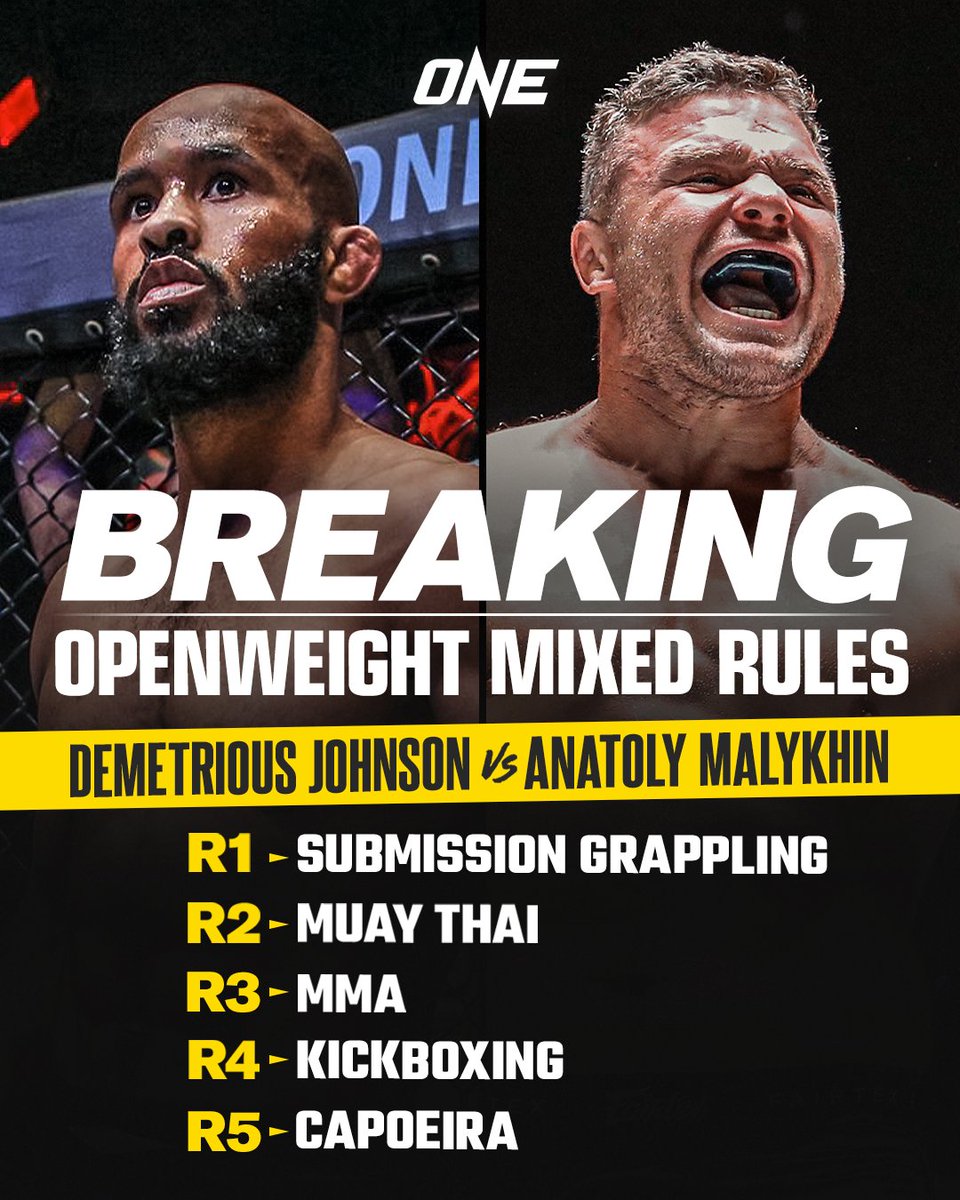 BREAKING 🚨 ONE Flyweight MMA World Champion Demetrious Johnson and three-division MMA king Anatoly Malykhin are set to throw down in an epic mixed rules super-fight! 🤯 @MightyMouse Check the thread for more details 👇