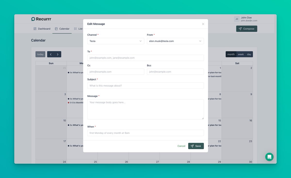 recurrr's tweet photo. We've just added a new feature! 🎉

Multiple Email Addresses

Starting with Recurrr 2.0.4-beta, you can add comma-separated emails in the TO, CC and BCC inputs and... Recurrr will send it to all of them. Currently limited to 10 emails each. https://t.co/KWlU6Bswbv