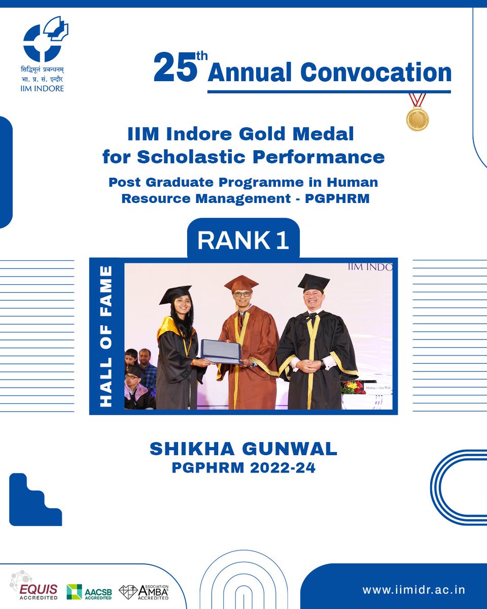 IIM_I's tweet photo. #25thConvocation: Meet our Gold Medalist, Shikha Gunwal, from the Post Graduate Programme in Human Resource Management!
Congratulations on this remarkable accomplishment! You make us proud!
#IIMI #IIMIndore #Graduation
@askhimanshurai @MM_Murugappan @rndx1 @EduMinOfIndia https://t.co/Jcw8zVUyiw