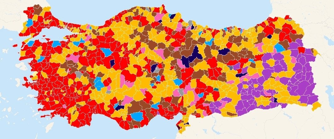 AlperUcok's tweet photo. Turkish local election results are even more dramatic in terms of which party will govern how many people... https://t.co/uVmesoqoTW