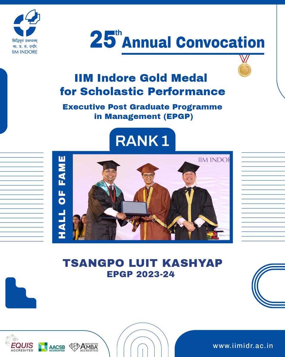 IIM_I's tweet photo. #25thConvocation: Highlighting the exceptional achievement of our EPGP Gold Medalist, Tsangpo Luit Kashyap, who received his award at the convocation ceremony.
#IIMI #IIMIndore #Graduation
@askhimanshurai @MM_Murugappan @rndx1 @EduMinOfIndia @PMOIndia https://t.co/QWcsPRKsGq