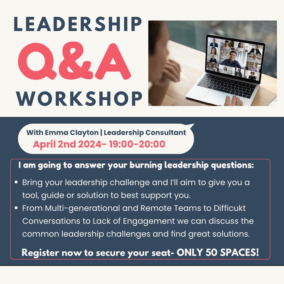 It’s happening tomorrow! This is your space to ask the questions keeping you awake at night – I promise to bring my straight talking and humour to the call and I’ll probably have a few more questions for you as we discuss your leadership challenges. us06web.zoom.us/meeting/regist…