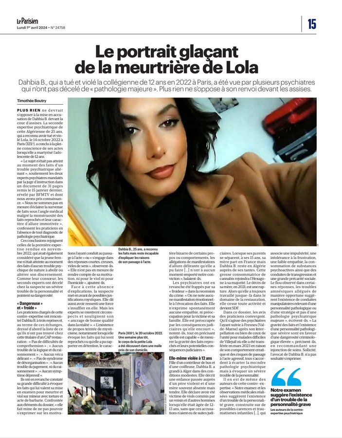 "Impulsivité, intolérance à la frustration, aucune empathie pour la victime ou sa famille... relevant d'une personnalité pathologique"

Ce portrait correspond en tous points aux racailles qui vous sautent à pieds joints sur la tête lorsque vous leur refusez une cigarette.