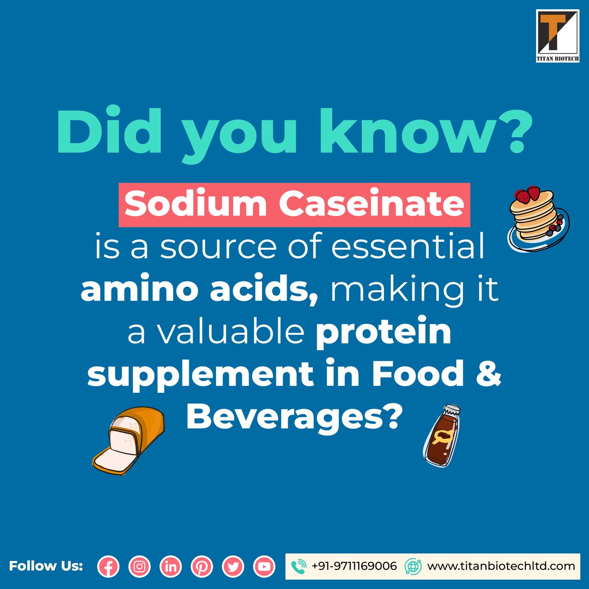 Did you know sodium caseinate is packed with essential amino acids? 🥛 It's a game-changer for protein supplements, offering top-notch nutrition for your customers.

Click to learn more.
titanbiotechltd.com/pharma-nutra/s…

#titanbiotechltd #sodiumcaseinate #proteinsupplements #aminoacids