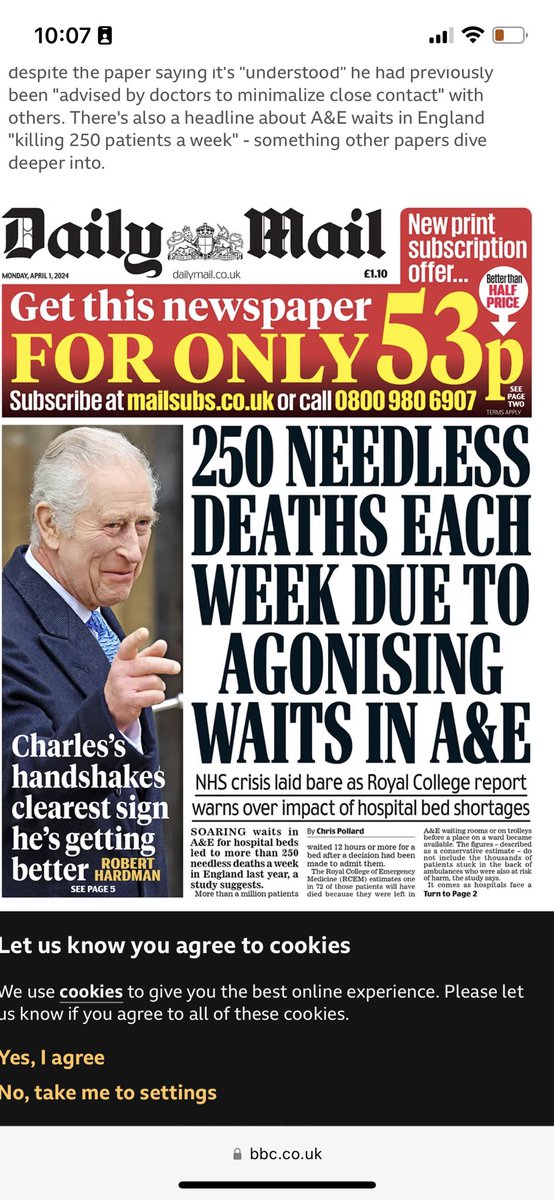 @thewanderer58 @thewanderer58 This is the front page of the daily mail today. This is an excellent article showing the reality of what's happening in A&E and tommorow I've got a piece in the mail about the a&e performance data. Not perhaps the headline you may have expected judging by your…