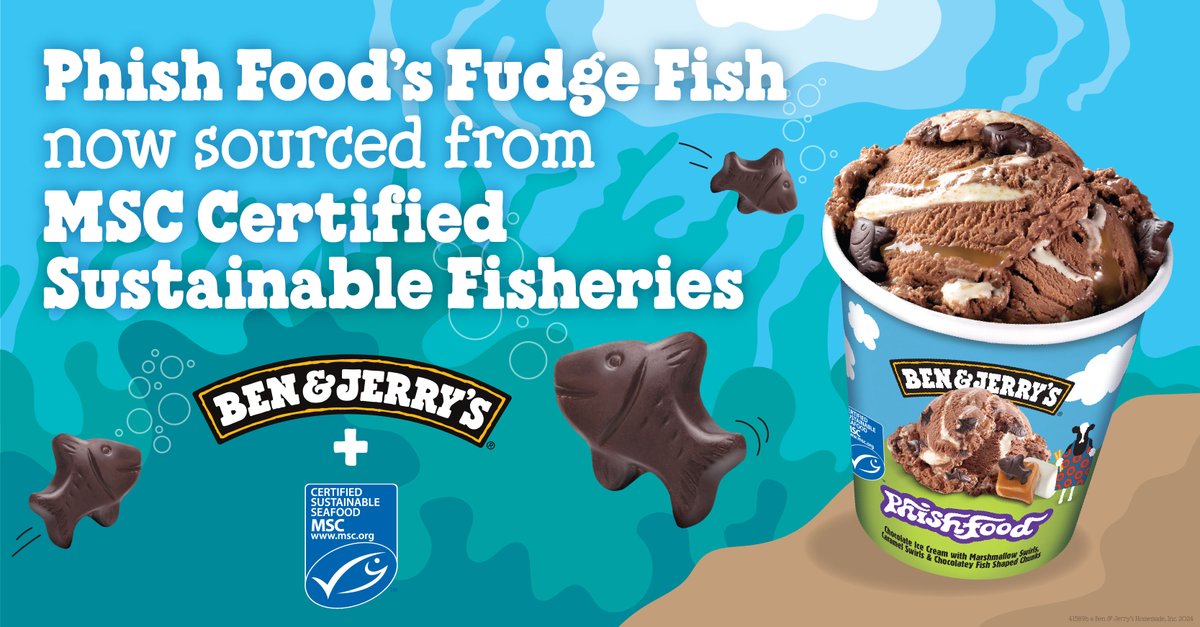 It's o-PHISH-al! 🐟 We're proud to announce that we're partnering with @MSCecolabel and will be sourcing all our fudge fish from sustainably managed MSC certified fisheries. As if you needed another reason to love Phish Food! #phishfood #sustainablefishing #msc #ChooseBlue