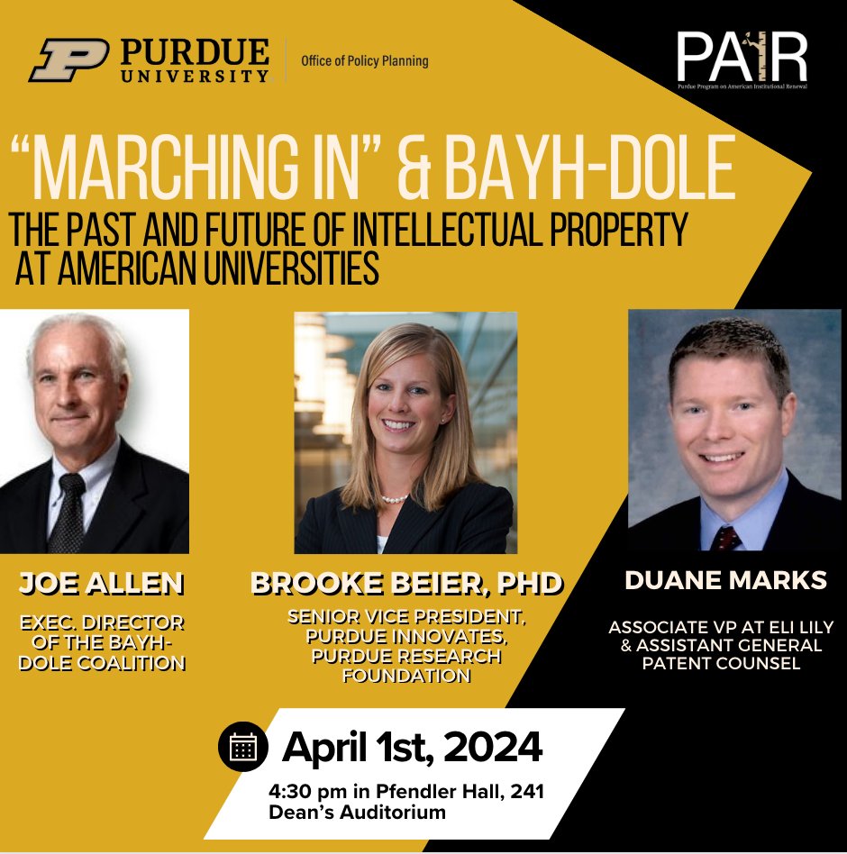 Tonight, Purdue University will host a panel discussion exploring the impacts of the Bayh-Dole Act on #research and #innovation, featuring experts from government, industry, and higher education.