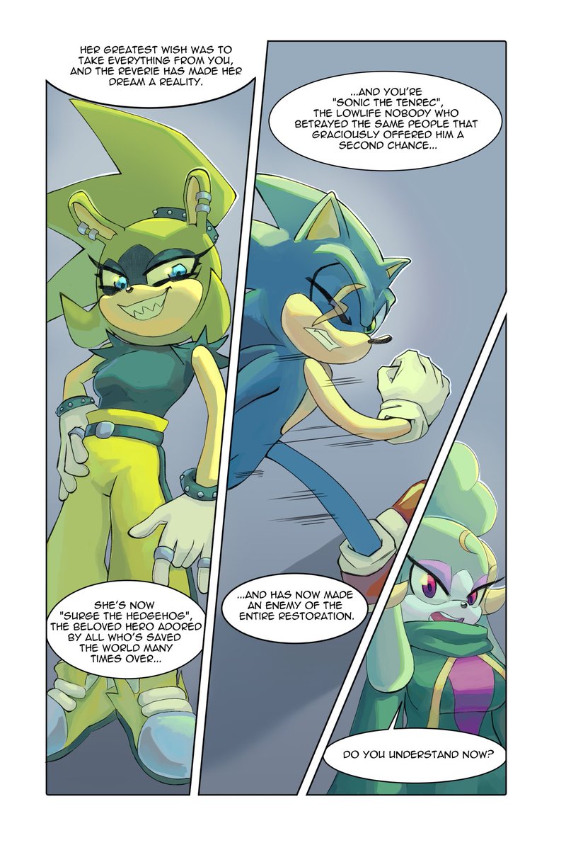 We got our hands on some leaked IDW spoilers!  Sonic takes on his most dangerous enemy yet… The Restoration?!  When Surge steals Ariem’s power, the world’s memories of her and Sonic are swapped!  Can Sonic survive in a world where he’s completely and utterly alone? #SonicIDW