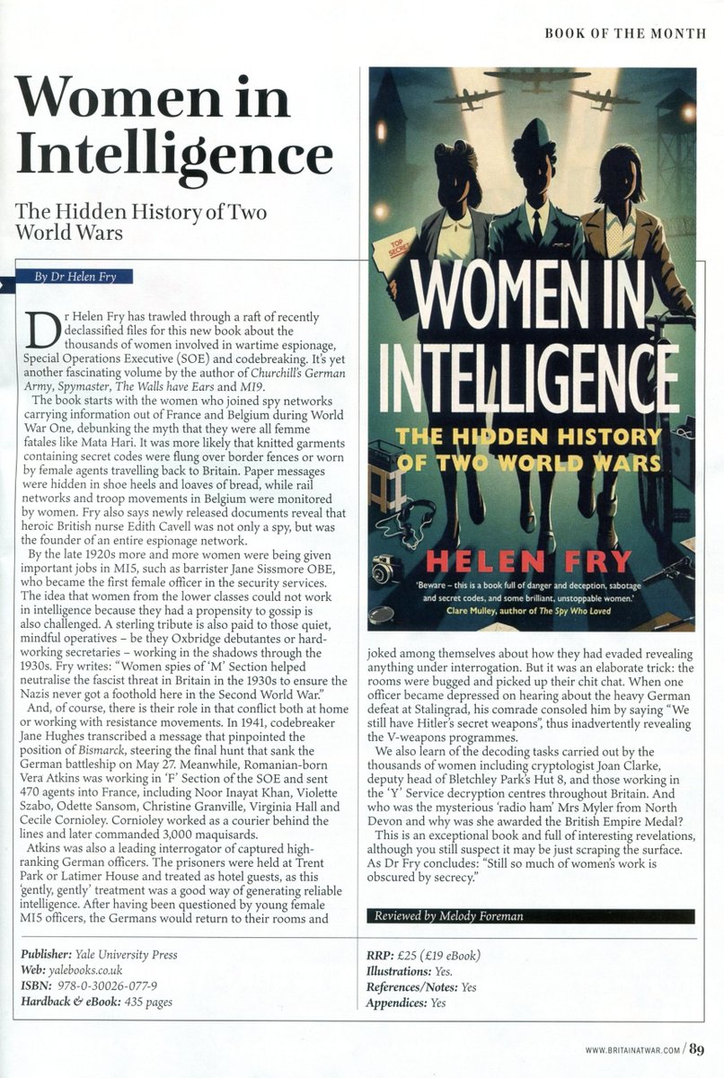 Another great review of my women’s book for 'Britain At War' Magazine. @britainatwar It has been selected as Book of the Month! Available in all @WHSmith!