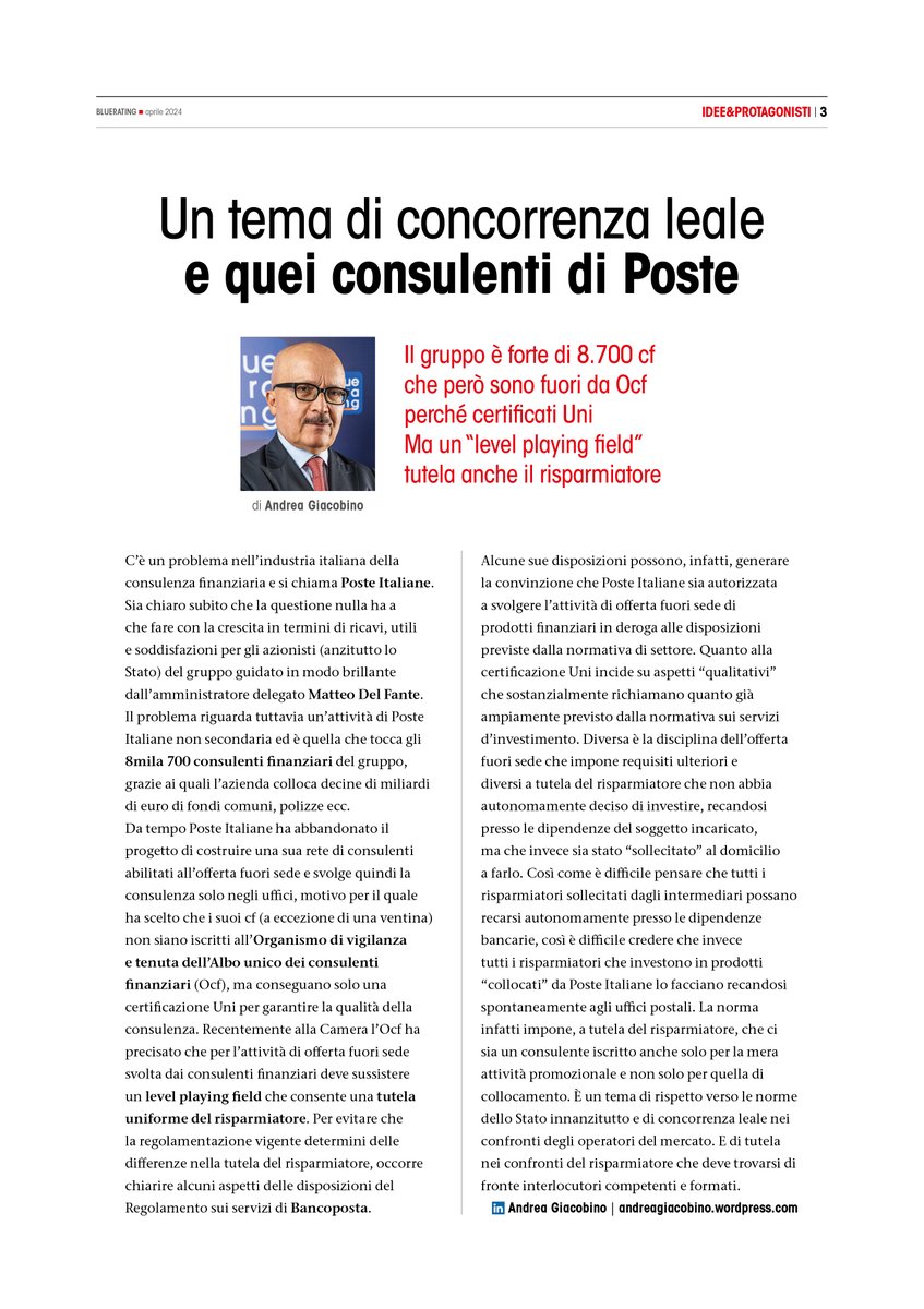 andreagiacobin1's tweet image. Il nuovo BLUERATING è in edicola. Il mio editoriale. @Blue_Fin_Com @bluerating_com #consulentifinanziari @PosteItaliane @anasfCF #ocf